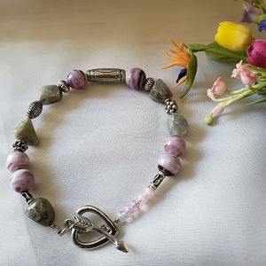 Boho Labradorite Beaded Bracelet Grey & Purple
